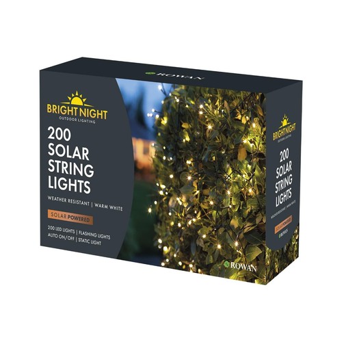 Bright Night 200 LED Solar String Lights Warm White