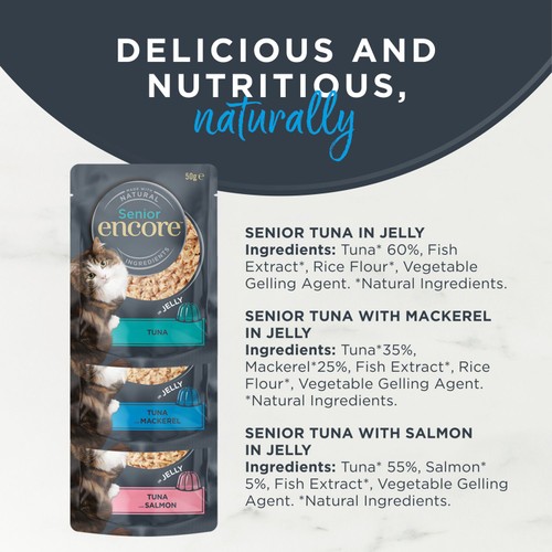 Encore Senior Wet Cat Food Multipack Fish Selection Pouches in Jelly