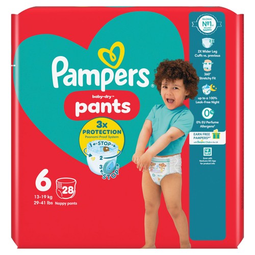 Pampers Baby-Dry Nappy Pants, Size 6 (15kg+) Essential Pack