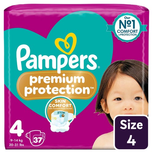 Pampers Premium Protection Nappies, Size 4 (9-14kg) Essential Pack