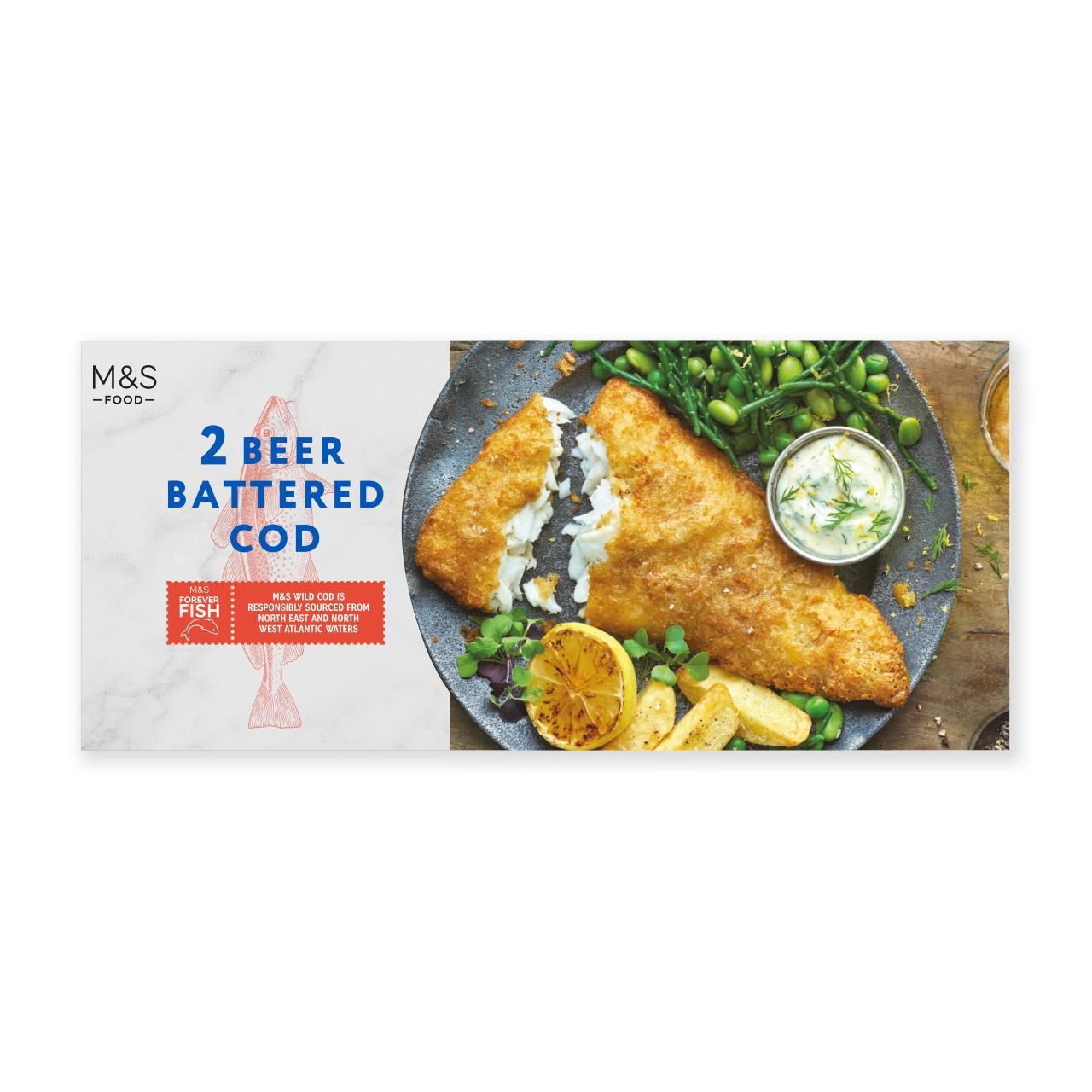 M&S 2 Beer Battered Cod Fillets Frozen - Ocado