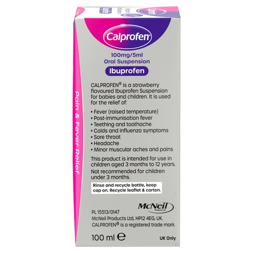 Calprofen Strawberry Ibuprofen Liquid, 3+mths