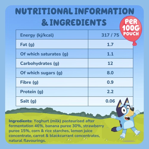 Goodies BLUEY Kids Snack Banana & Strawberry Yoghurt Pouch Multipack