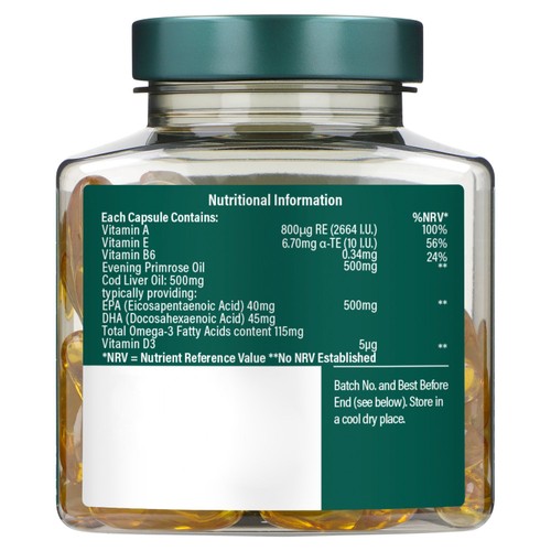 Holland & Barrett Pure Cod Liver Oil & Evening Primrose Oil 500mg Capsules