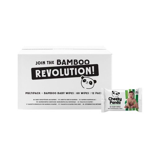 Cheeky Panda Bamboo Baby Wipes, 12 x 60 Wipes