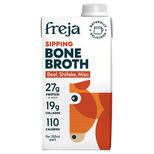 Freja Sipping Bone Broth - Beef, Shiitake & Miso