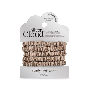 Silver Cloud Caramel Skinny Satin Scrunchies 5 Pack