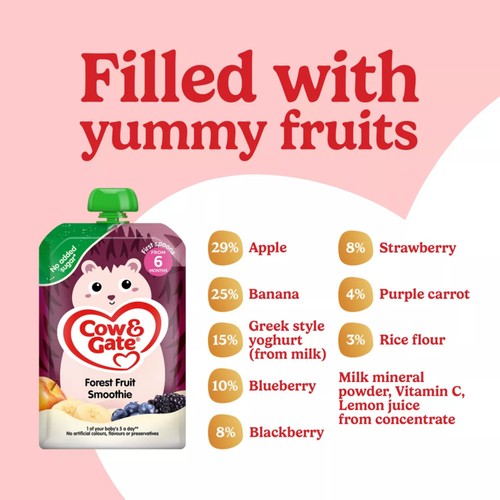 Cow & Gate Fruit Pouch Forest Fruit Smoothie Baby Food Snack 4+ Months