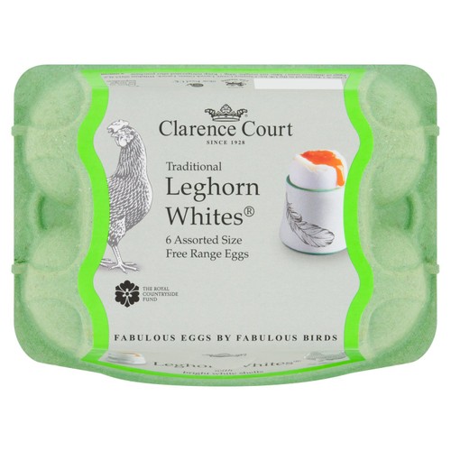 Clarence Court Leghorn Whites 6 Free Range Mixed Sized Eggs