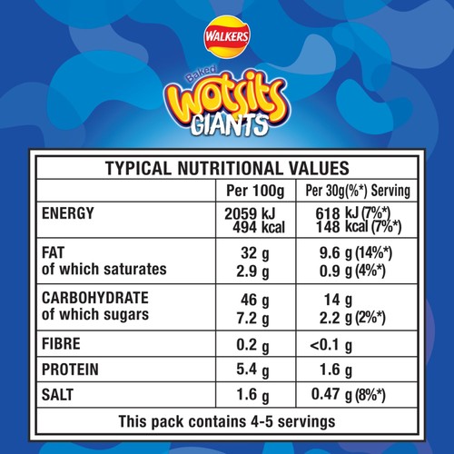 Walkers Wotsits Giants Really Cheesy Sharing Snacks Crisps 130g