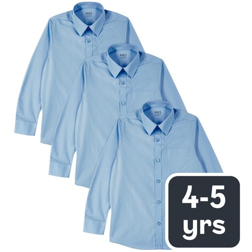 M&S  Boys Regular Fit Easy to Iron Shirts, 4-5 Years, Blue