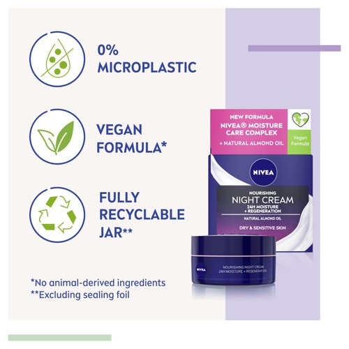 NIVEA Face Moisturiser Night Cream for Dry & Sensitive Skin 