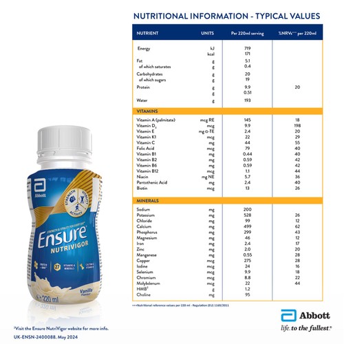 Ensure NutriVigor, Vanilla Flavour Nutritional Ready to Drink Shake