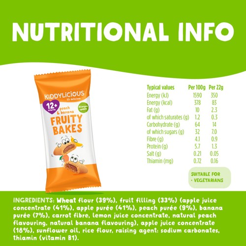Kiddylicious Peach & Banana Fruity Bakes Baby Snacks Multi