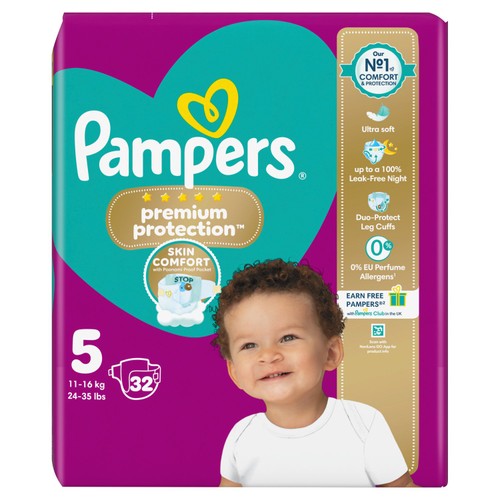 Pampers Premium Protection Nappies, Size 5 (11-16kg) Essential Pack
