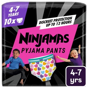 Pampers Ninjamas Pyjama Pants Girls, 10 Nappy Pants, 4-7 Years, 17-30kg 