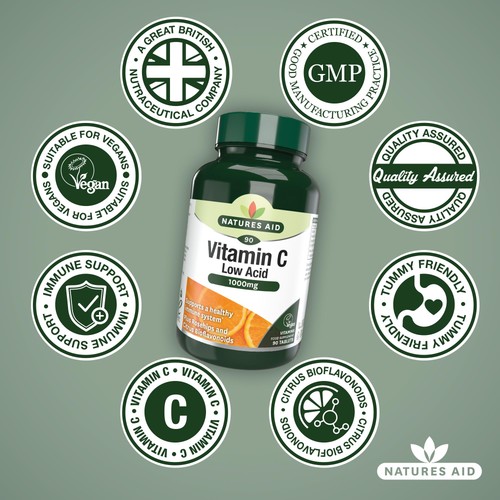 Natures Aid Low Acid Vitamin C Tablets 1000mg 