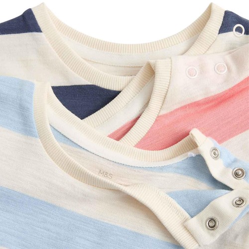 M&S Stripe Short Sleeve Tops, 0-3 Months, Blue
