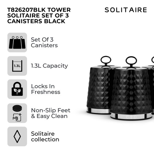 Tower Solitaire Set of 3 Canisters Black
