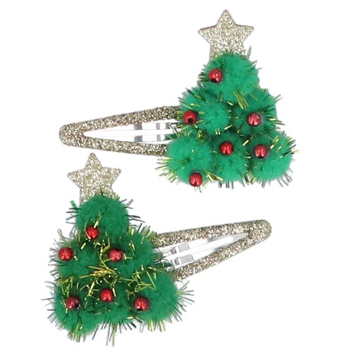 Pom Pom Christmas Tree Hairclip 2 pack