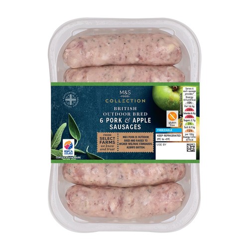 M&S Collection British 6 Pork & Apple Bramley Sausages