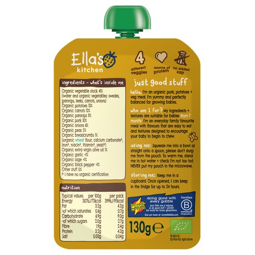 Ella's Kitchen Pork Bangers & Mash Baby Food Pouch 7+ Months
