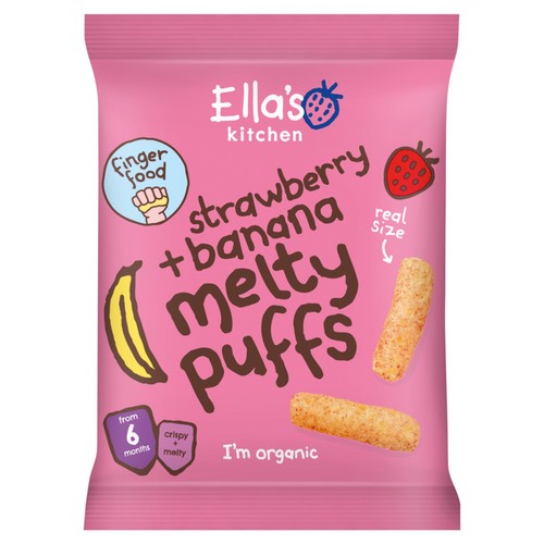 Ella's Kitchen Strawberry & Banana Melty Puffs Baby Snack 6+ Months