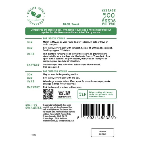 Mr Fothergills Seeds - D.T. Brown Basil Sweet