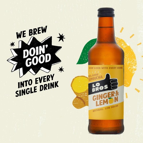 Lo Bros Kombucha Ginger & Lemon Low Sugar