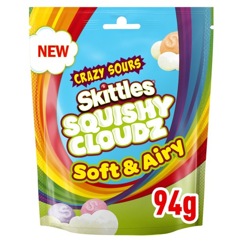 Skittles Squishy Cloudz Sour Sweets Fruit Flavoured  Sweets Pouch Bag