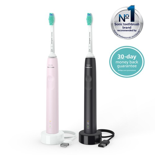 Philips Sonicare Series 3100 Rose & Black Electric Toothbrush Duo Pack