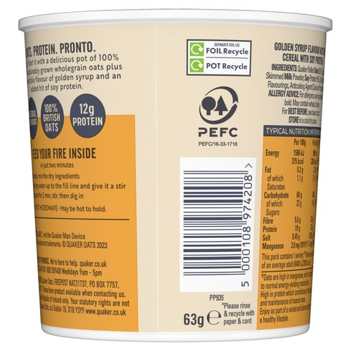 Quaker Oats High Protein Golden Syrup Porridge Pot