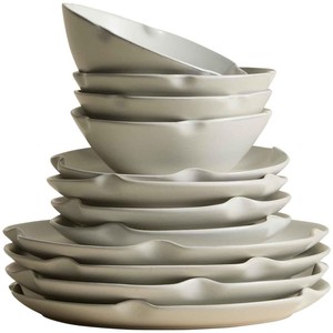M&S Crimped Scallop 12 Piece Dinner Set, Cream