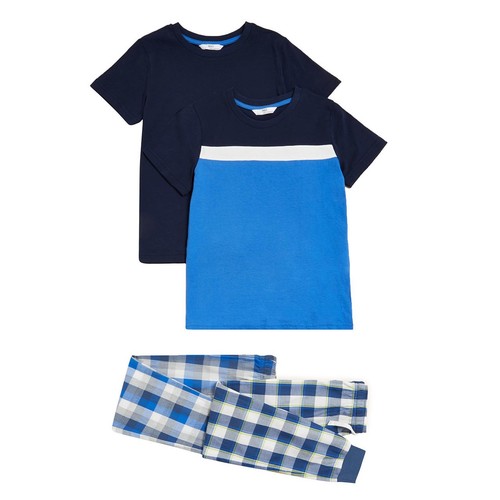 M&S Boys 2pack Pure Cotton Checked Pyjama Sets, 8-9 Years, Multi