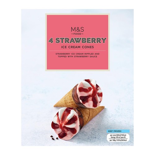 M&S 4 Strawberry Ice Cream Cones