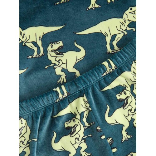 M&S Boys Velour Dinosaur Pyjamas, 6-7 Years, Green Mix