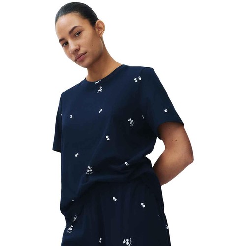 M&S Womens Pure Cotton Printed Pyjama Set, Large, Navy Mix