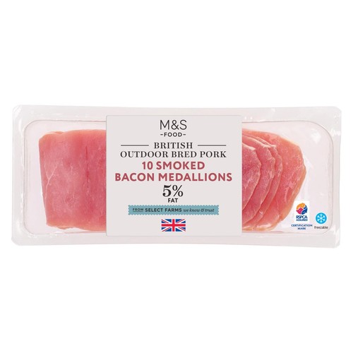 M&S British Outdoor Bred 10 Smoked Bacon Medallions Less than 5% Fat