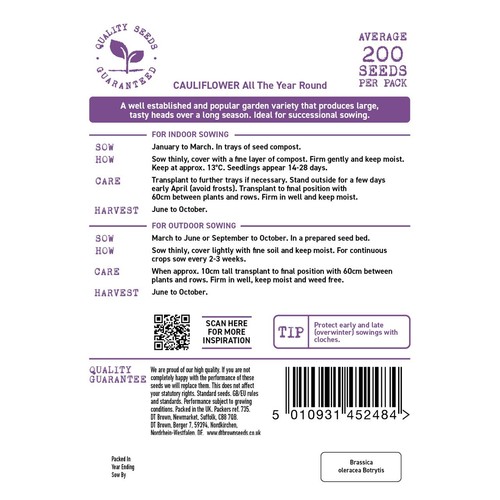 Mr Fothergills Seeds - D.T. Brown Cauliflower All Year Round
