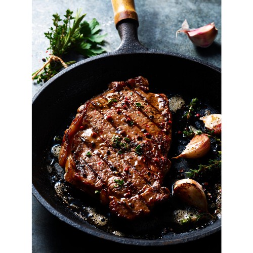 Sirloin Steak With Ny Strip Steak On Cast Iron Skillet Oven Thick