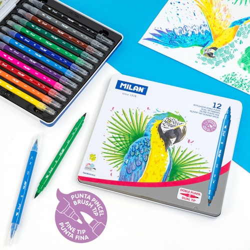 MILAN Metal Box 12 dual tip fibrepens