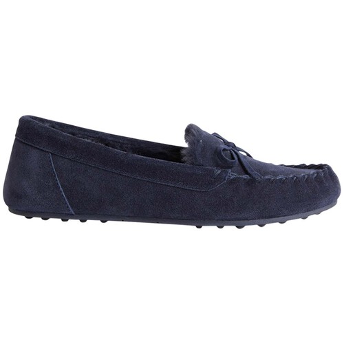 M&S Suede Bow Fur Lined Moccasin Slippers Midnight Navy Ocado