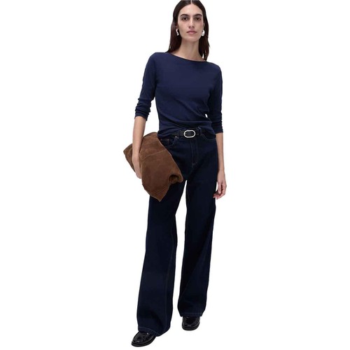 M&S Womens Pure Cotton Slim Fit Top, Size 10, Navy