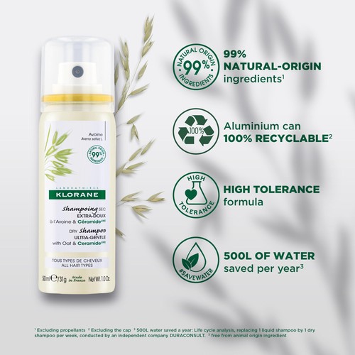 Klorane Extra-Gentle Dry Shampoo - All Hair Types - with Oat & CeramideLIKE