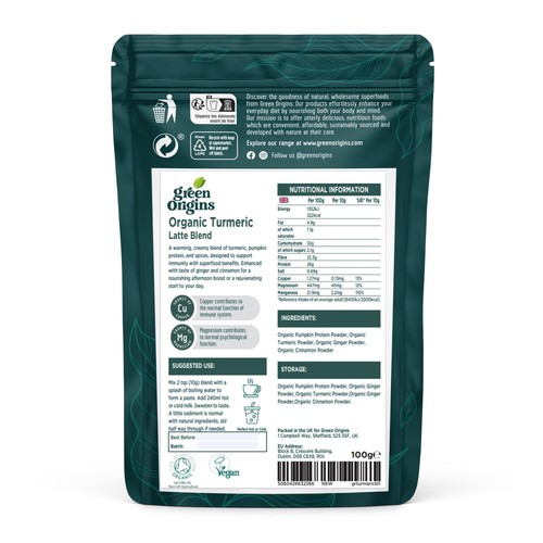 Green Origins Organic Super Turmeric Latte Blend with Ginger & Cinnamon