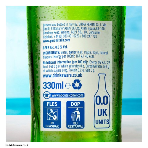 Peroni Nastro Azzurro 0% Alcohol-Free Beer Lager Bottles
