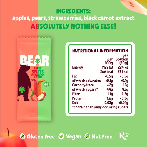BEAR Fruit Splits Strawberry & Apple Multipack