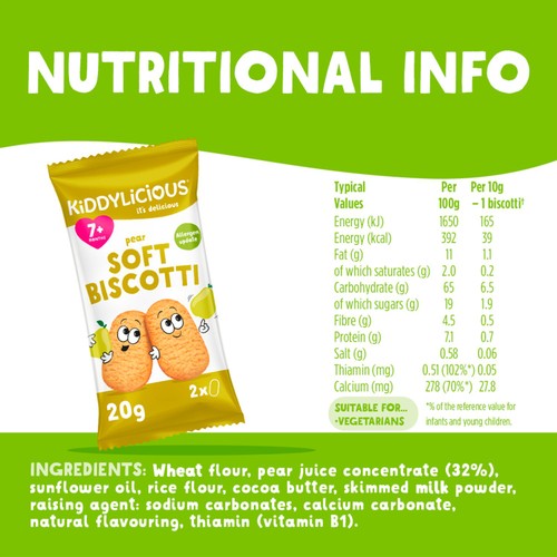 Kiddylicious Pear Soft Biscotti Baby Snacks Multi