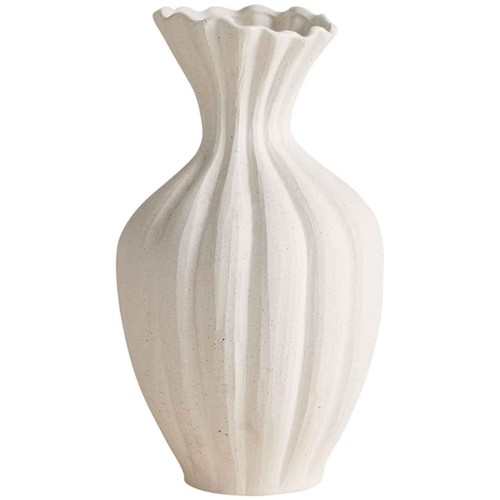 M&S Large Fluted Neck Ceramic Vase , Cream