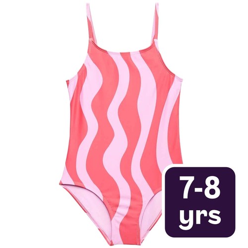 M&S Girls Wavey Stripe Swimsuit, 7-8 Y, Multi
